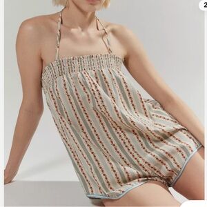 Urban Outfitters Halter Striped Pajama Romper - Cream and Red